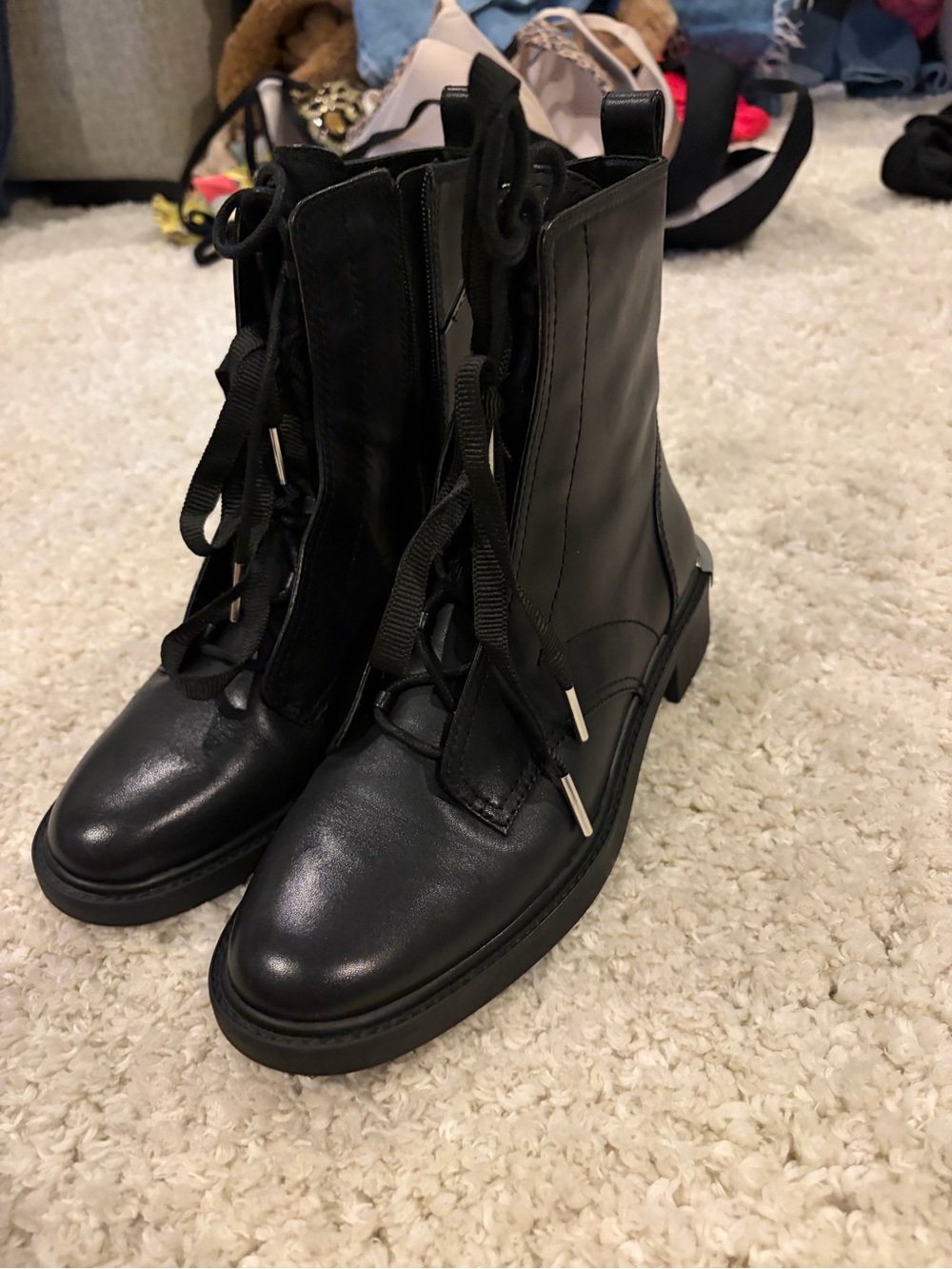 Louise et Cie Black Leather Lace-Up Combat Boots